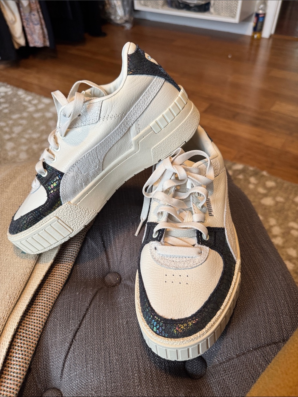 Puma Women's Cream Sneakers with Iridescent Black Accent - Picture 6 of 8